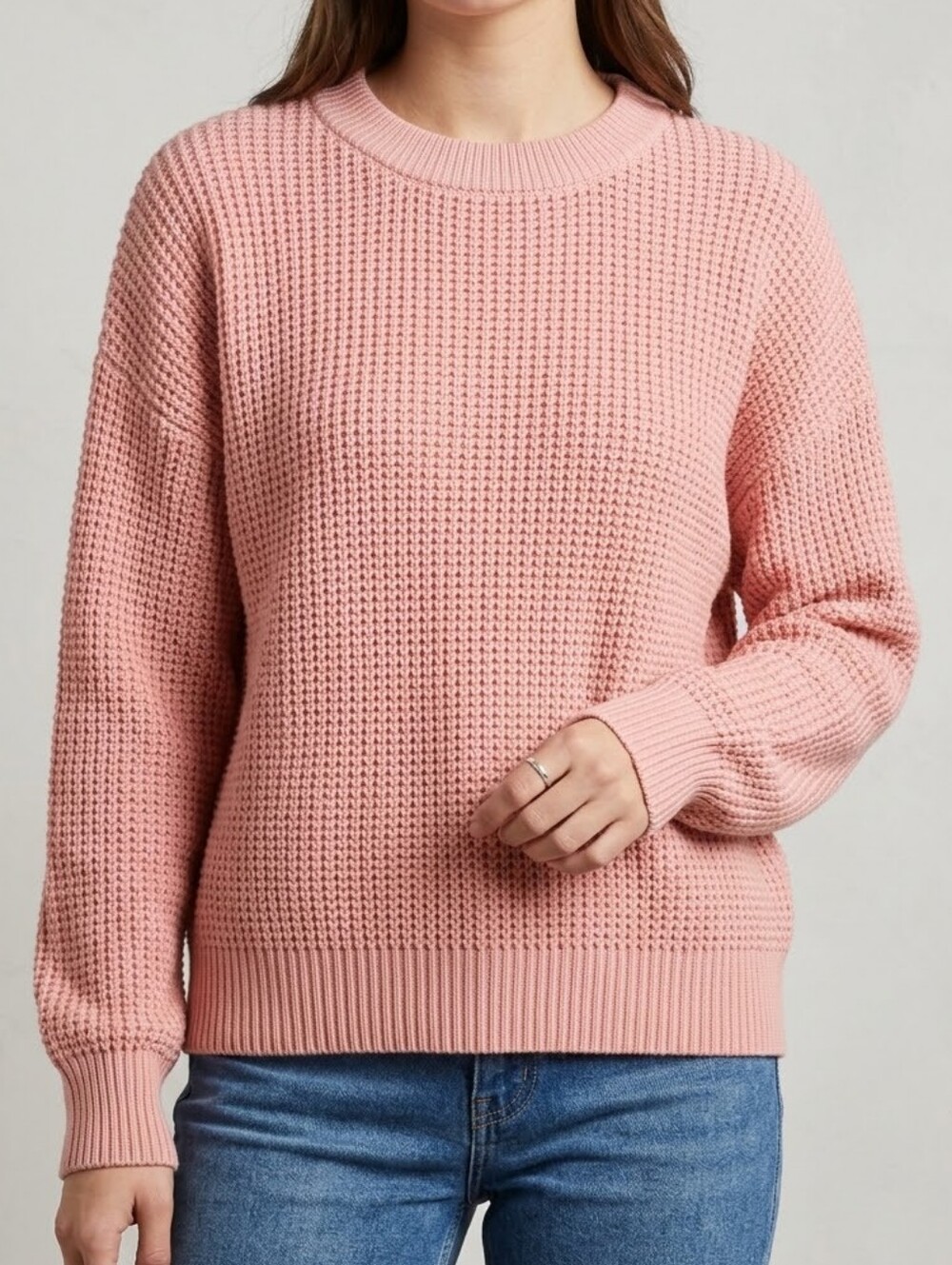 ​Original by Ashley Pink Waffle Knit Chunky Crewneck Pullover Sweater, Large